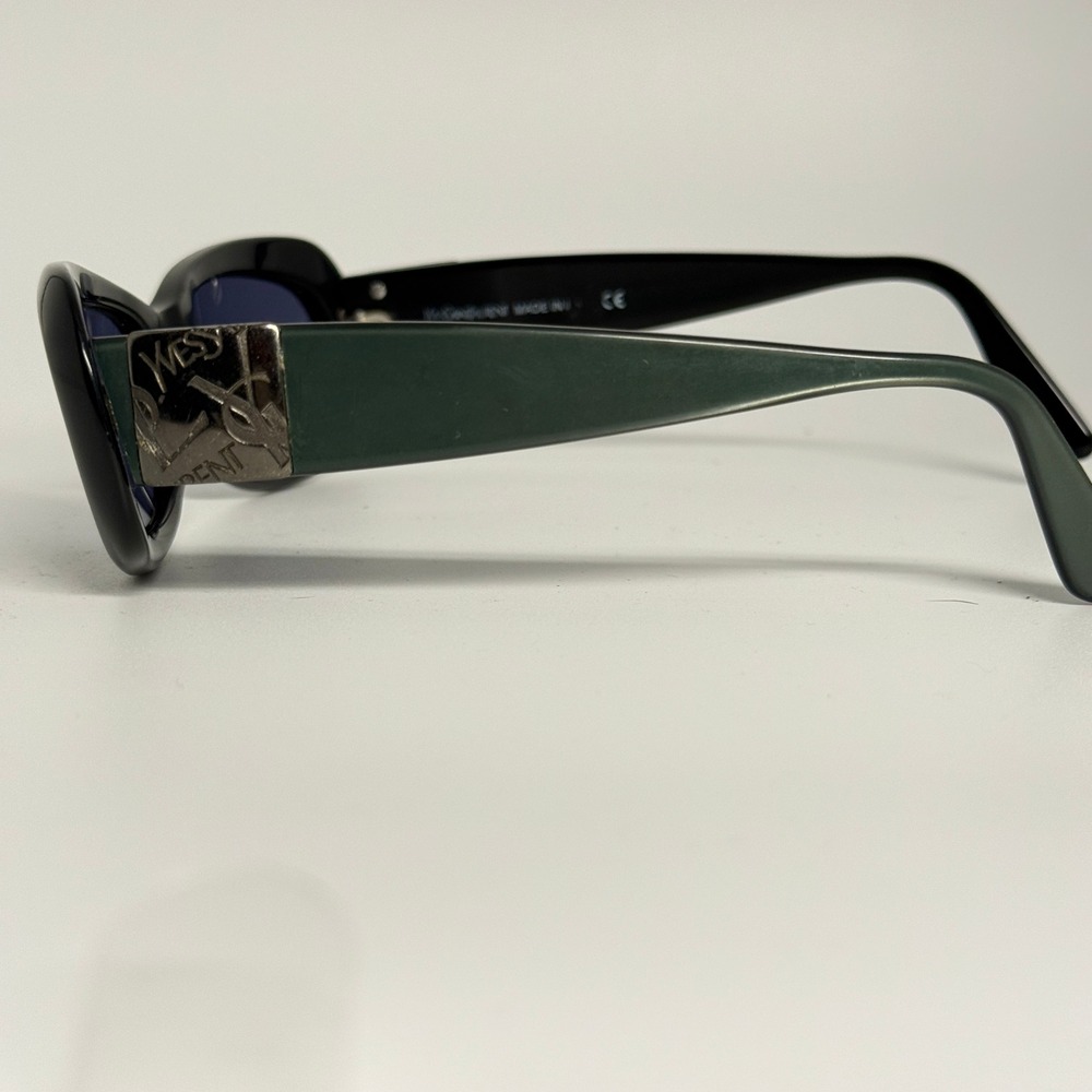 Yves Saint Laurent 6567 Y786 140 Sunglasses Green Black Oval Frame Italy Vintage - Picture 2 of 8